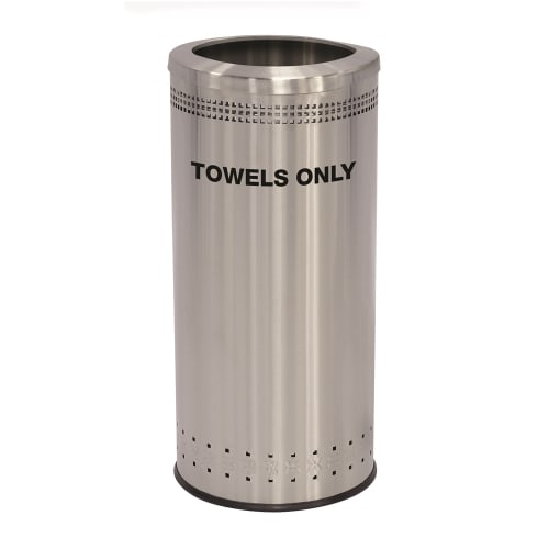 Commercial Zone Precision Series 25 Gallon Imprinted Towel Container, Round, Stainless Steel